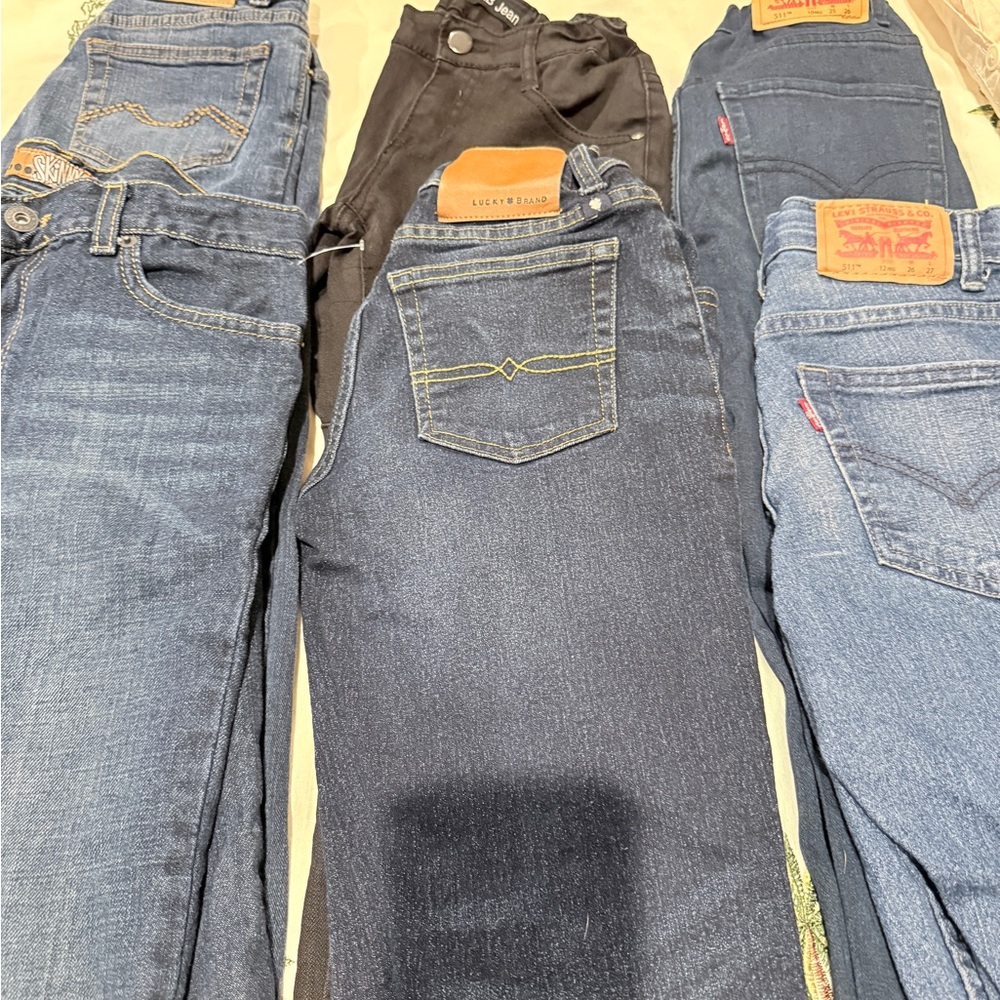 All 6 pairs of jeans for $25 -  boys black, Dark and Light Blue Straight Jeans